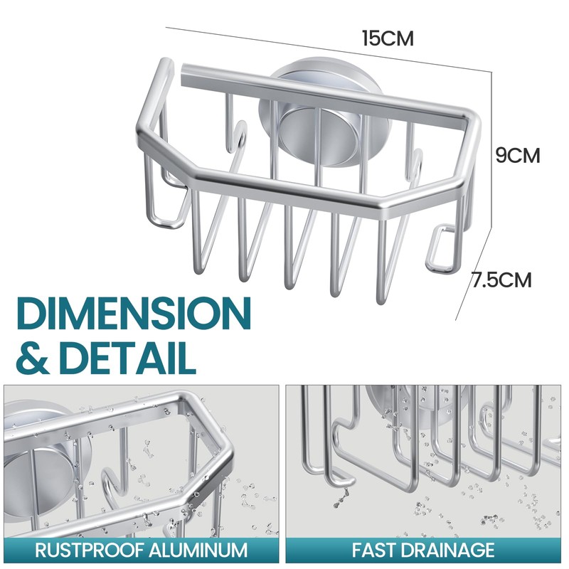 TAILI Silver Sponge Holder Kitchen with Powerful Suction Cup, Removable