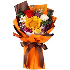 Jtoder Forever Flowers for Delivery, Preserved Flower Bouquets, Long Lasting Orange Sunflower Roses, Gifts Bouquet for Mother Wife Girlfriend on Festivals Birthday Anniversary