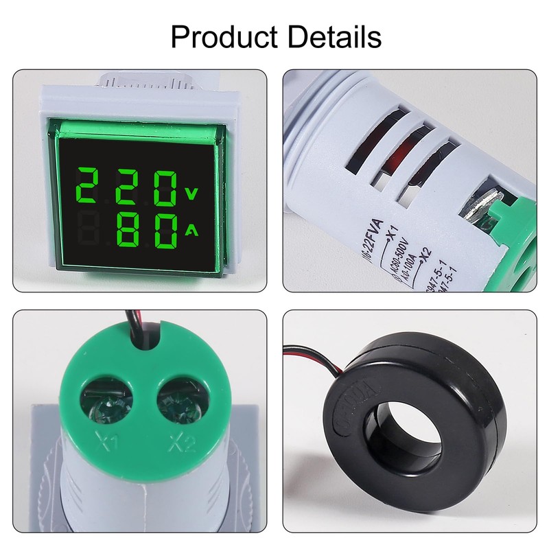 2PCS AC Voltage Current Meters, Dual LED Display Digital Voltmeter