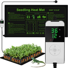 WADEO Heat Mat for Plants 54 X 27 cm, 30W Seedling Heat Mat with Thermostat 5 to 45°C, Waterproof & Durable Plant Heat Mat with Timing Function 0-12H, Heated Propagator for Mushroom, Reptile, Brewing
