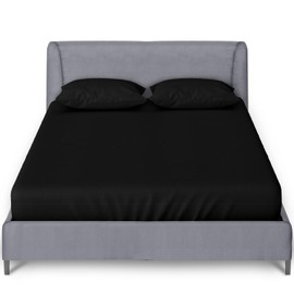 GC GAVENO CAVAILIA Fitted Sheet Double Bed | Plain Dyed Bedding 10 Inch (25 cm) Bed Sheet | Elasticated Corner Polycotton Bed Sheets 135 x 190 Cm | Black
