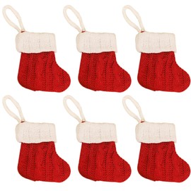 SUNTRADE Red Knitted Christmas Tableware Silverware Holders Set, Knife and Fork Bags Covers for Thanksgiving New Year Party Decorations Xmas Dinner Table Decor Ornaments,Set of 6