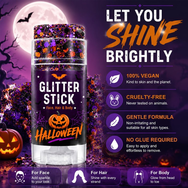 Halloween Face Glitter Stick, Halloween Hair Glitter for Kids and