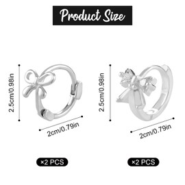 2 Pairs Bow Hoop Earrings, Sliver Small Bow Knot Hoop Earrings Sweet Bowknot Round Earrings Lightweight Dainty Ribbon Earrings Stylish Pierced Bow Jewelry Gifts for Women Girls