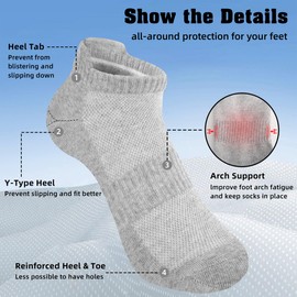 Womens Ankle Socks Running Athletic Sports Low Cut Socks No Show Socks for Women Tab Socks 6 Pairs (US, Numeric, 6, 9, Regular, Regular, White/Black/Gray)