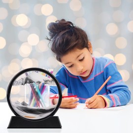 QLKUNLA Moving Sand Art Picture Liquid Motion 3D Deep Sea Sandscape in Motion Display Flowing Sand Frame Relaxing Desktop Home Office Work Decor Art Toys (7 inch, Black)