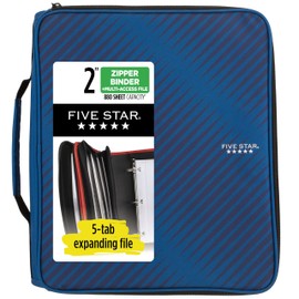 Five Star Zipper Binder, 2 Inch 3-Ring Binder with Round Rings, 5-Tab Expanding File, 380 Sheet Capacity, Cobalt Blue (72534)