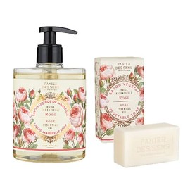 Panierdessens Essentials Bundle (Liquid Marseille Soap & Vegetable Soap), Made in France, Rose Scent, Full Body Wash