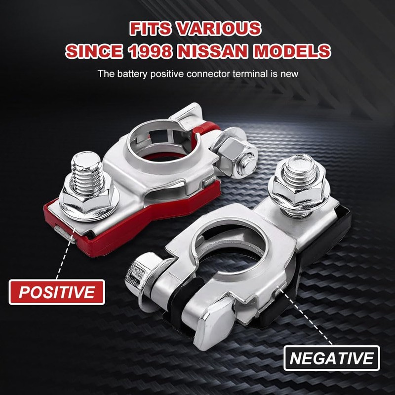 2PCS Battery Terminal Connector, Positive & Negative Auto Battery Cable