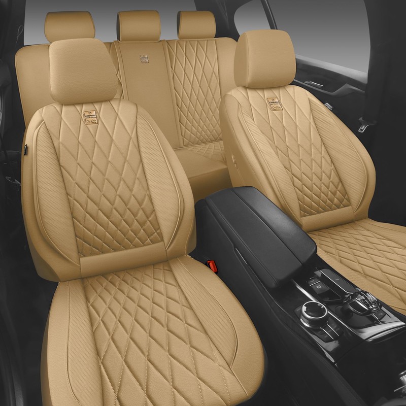 CAR PASS Piping Luxury Leather Seat Covers Full Set,5 Seats