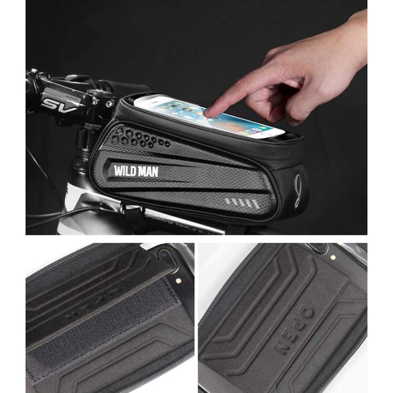 WILD MAN Rainproof Bicycle Front Frame Bike Bag with Touch