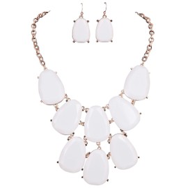 Firstmeet Statement Bubble Chunky Pendant Necklace with Earrings(XL-1123-white)