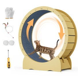 45 inch Cat Exercise Wheel,Large cat Wheel for Indoor Cats,with Detachable Carpet & Toy,for Running/Walking/Training, Suitable for Most Cats