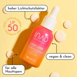 essence INAO inner and outer beauty Light Lover High Protection Serum SPF 50 by essence, face serum, yellow, protective, vegan, oil-free, UVA and UVB filter + SPF 50, paraben-free, 1 pack (30 ml)