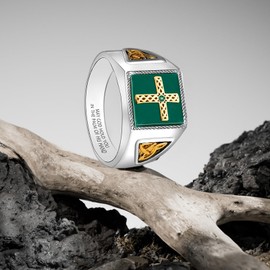 WFSJRED Cross Green Ring Men's Religious Jewelry Stainless Steel Christian Holy Cross Ring For Men's (Cross Ring 8)