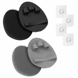 Manmihealth 4 Pack Soft Silicone Shower Brush, Super-Lathering and Deep-Cleaning Body & Face Scrubber, Gentle Exfoliating Bath Glove for All Skin Types, with Free Hooks (Black+Gray)*2