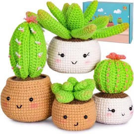 Crochet Kit for Beginners, Beginner Crochet Starter Kit with Step-by-Step Video Tutorials, Beginner Crochet Kit for Adults Kids, Knitting Kit for Beginners, Cactus