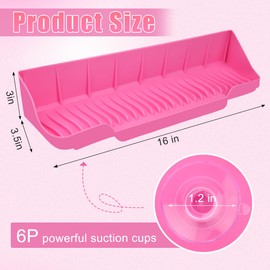 Upgrade Bathtub Splash Guard for Tub 16" x 3.5", Pletpet Silicone Splash Guard for Kids with 6 Suction Blue Cups Toy Tray Caddy Play Shelf for Kids, Bathtub Side Splash (Pink)