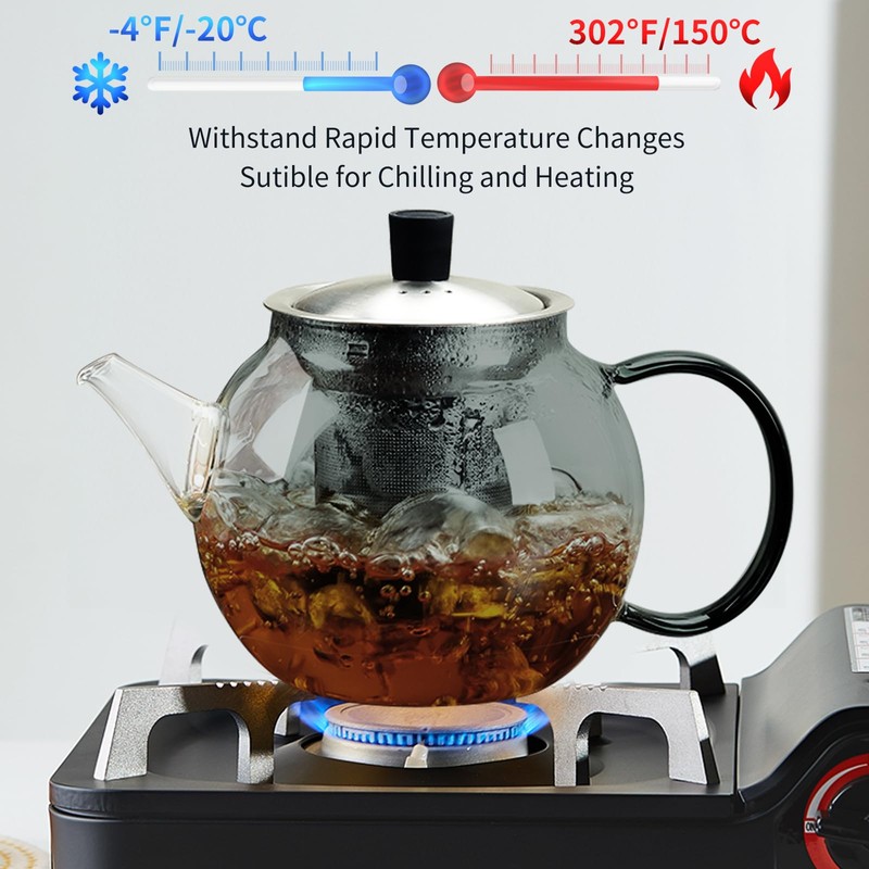 28OZ Glass Teapot with Infuser Stovetop Safe, 800ml Borosilicate Glass