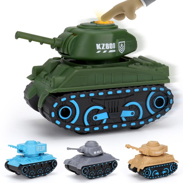 JuanKidbo 4 Pack Military Toy Tanks Set for Kids, Army Toy Tanks with Rotate Turret, Press and Go Car Military Toys for 3 4 5 6 Year Old Boys