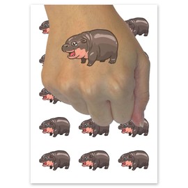 Crying Baby Hippo Shocked Cute Temporary Tattoo Water Resistant Fake Body Art Set Collection - 15 2" Tattoos (1 Sheet)