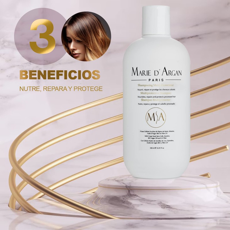 Marie d'Argan Shampoo Multiprotector 500 ml con Queratina, Provitamina B5,