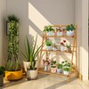 COSTWAY Bamboo Plant Stand, Foldable Multifunctional Flower Display Ladder Shelf,