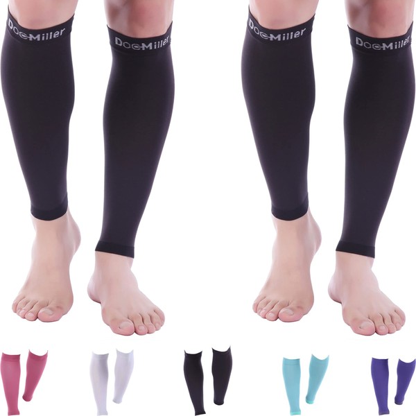 Doc Miller Calf Compression Sleeve Women and Men- 20-30 mmHg - 2 Pairs Calf Sleeve for Surgery Recovery Maternity Shin Splints Varicose Veins and Calf Injuries - Small Size - Black Color