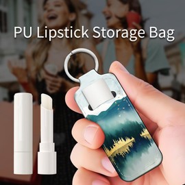 Portable Lip Balm Keychain Holder with Clip, Cute Chapstick Holder for Women and Men(Green Mountains)