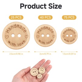 AHRLIC Button Box Set, 150 Pcs Natural Wooden Buttons for Cardigans, Knitting, Handmade DIY Sewing Crafts, 15/20/25 mm, Ideal for Craft Decorations