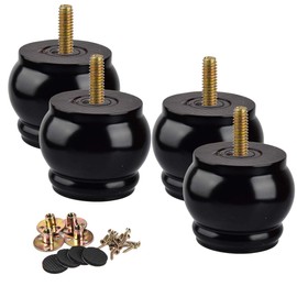 3 inch / 7cm Wooden Furniture Legs, La Vane 4PCS Black Soild Wood Round M8 Replacement Bun Feet with Pre-Drilled 5/16 Inch Bolt & Mounting Plate & Screws for Couch Sofa Dresser Cabinet