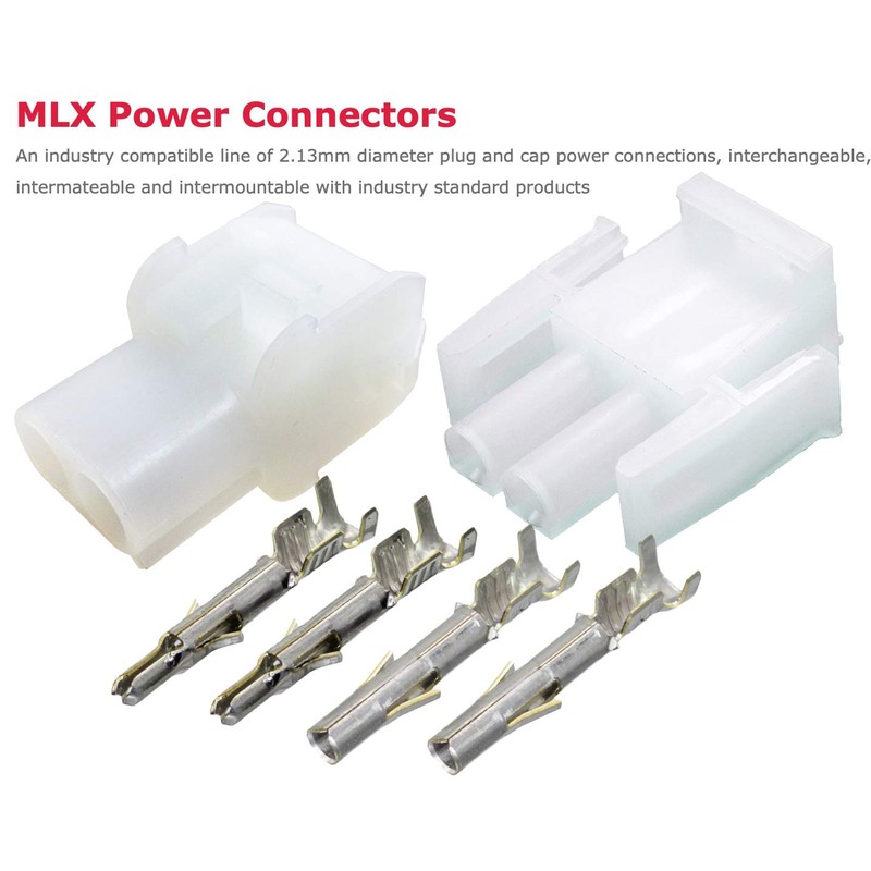 2-Pin Molex 2.13mm (.084") Connector Kit, 14-20 AWG Arcade Pinball