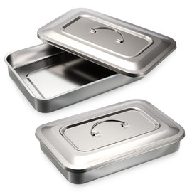 OwnMy 2PCS 12 Inch Medical Surgical Trays, Stainless Steel Dental Instruments Tray Organizer, Metal Medical Tray with Lid for Dental Surgical Instruments