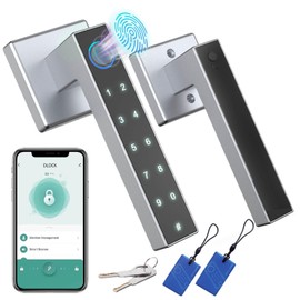 Fingerprint Door Lock, keyless Entry Door Lock with Handle, Smart Bluetooth Fingerprint Door Knob for Home Bedroom Hotel Office Apartment, Tuya Smart APP/IC Cards/Password/Backup Keys