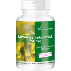 Dandelion Extract 750 mg - 180 Tablets - For 6 Months - Vegan - High Dose - 10x Concentrated | Vitamintrend®