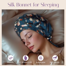 OLESILK 25 Momme Silk Bonnet for Sleeping Bowknot, 100% Mulberry Double-Side Silk Hair Wrap for Sleeping, Silk Sleep Cap for Curly Hair, Silk Hair Bonnet for Women, Lavender