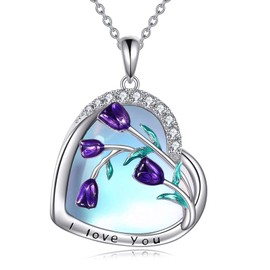 Tulips Necklace Sterling Silver Crystal Flower Tulips Jewelry Gifts for Women Girls (moonstone 2)