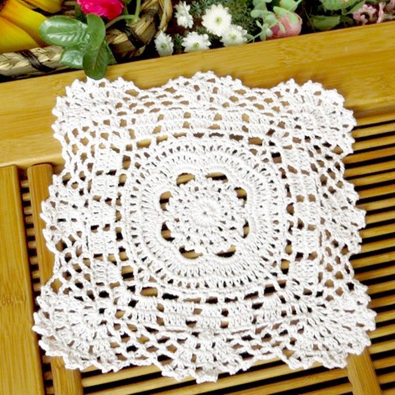 7-11 Inch Square HANDMADE Crochet Lace Placemats Coasters Pack Set
