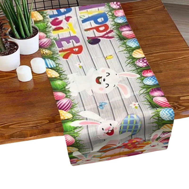 Happy Easter Table Runner Bunny Rabbit Easter Egg Tablecloth Table