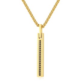 COAI Stainless Steel CZ Paved Bar Pendant Necklace for Men 18K Gold Plated, Gold Necklace for Men 55cm