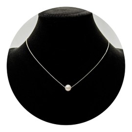 PEARLIE Dainty Pearl Pendant Necklaces for Women Handpicked Freshwater Cultured Single Bead, Simple Necklace Pendant Silvery Choker Delicate Pearl Chain Necklace Summer Costume Accessories