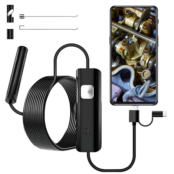 USB Endoscope Inspection Camera, 5.5mm 11.48ft IP67 Waterproof Snake Inspection Borescope Flexible Scope Tube Sink Pipe Drain Camera with Adjustable 6 LED Light for Android Phone Tablet Device