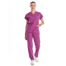 ELLYSHINE Medical Uniforms & Scrubs Set | V-Neck Scrub Top and Drawstring Scrub Pants (XL, Light Purple)