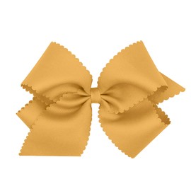 Wee Ones Girls' Classic Grosgrain Hair Bow with Scalloped Edges and Plain Wrap Center on a WeeStay Hair Clip, King, Old Gold