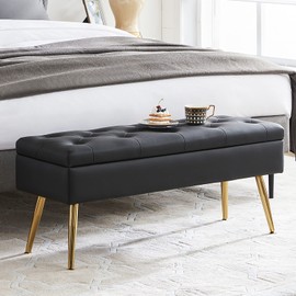 RUCUKEN Black Bench for Bedroom Storage Ottoman Bench with Storage End of Bed Bench