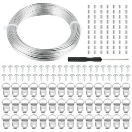 OctBird Picture Hanging Kit,30m Painting Hanging Wire,Picture Hooks for Hanging,42 D Hooks For Hanging Pictures,42 Screws,70 Crimp Ring Sleeves,1 Screwdriver, Set of Wall Picture Hooks Hanging Picture