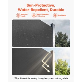 71\" X 236\" Outdoor Patio Side Awning 180 G/m2 Waterproof Polyester Fabric Retractable Sunshade Screen Sun ShelterDefault: Default