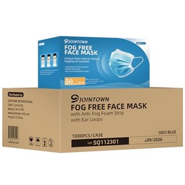 Jointown Anti-fog 3-ply Disposable Face Mask, Face Mask with Efficient Filter Media for Adult, Adjustable and Soft Nosepiece, Case of 1000 pcs Blue