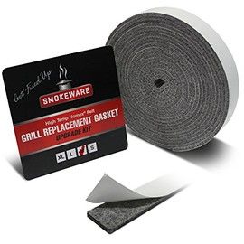 SmokeWare High-Temp Replacement Gasket for Big Green Egg (BGE) - Mini/Small/Medium, 1/8 -Inches Thick, ¾” Inches Wide, 10’ 10'' Feet, Self-Stick Seal, Nomex, Made in The USA