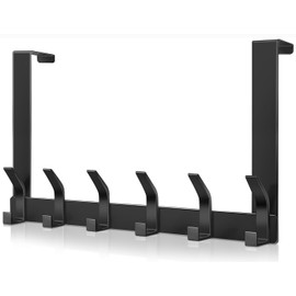 MIVITOOM Over Door Hooks - Heavy Duty 12 Hooks Black, Over The Door Hook Hanger for Clothes, Coat, Bag, Hats, Towels (18cm Length, Fits 4.5cm Doors) - for Bathrooms, Bedrooms, Closets